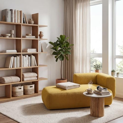 ERYE Boucle Upholstered Left Facing Chaise Lounge Indoor for Living Room Bedroom,Comfy Single Chaise Lounge Modern Leisure Recliner Sleeper Sofa Daybed, Easy Assemble - color: Yellow/L