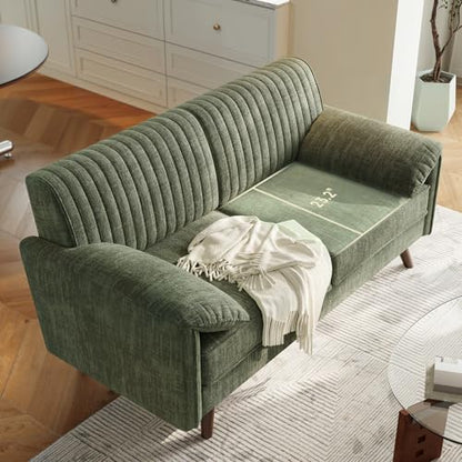 64.5" Loveseat Sofa, Chenille Loveseat Couch for Living Room, Green | 23.2" Deep Seat Love seat with Padded Arms, Comfy Modern Small Couches for Bedroom, Small Spaces, Dorms, Office, Apartment - color: Green
