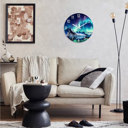 XNM 14 Inch Glass Wall Clocks Battery Operated | Analog Living Room Office Kitchen Wall Clock Round Silent Wall Clock Non Ticking - color: Teal 1, size: 14 Inch