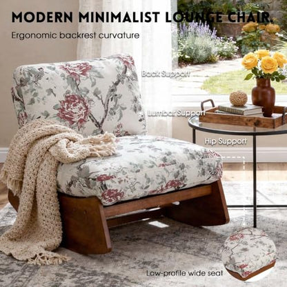 Armless Rocking chair, Upholstered Glider Lounge Chair, Plants Floral | Comyf Chenill, Curved Solid Wood Base, for Living Room, Bedroom - color: Plants Floral