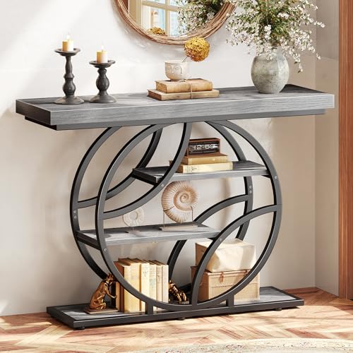 Huuger 41.3 Inch Entryway Table, Console Table with Shelves, Sofa Table | Modern Entrance Table, Console Tables for Entryway, Hallway, Entrance, Foyer, Living Room, O-Shaped Accent Table, Light Grey - color: Light Grey, size: 11.8"D x 41.3"W x 31.5"H