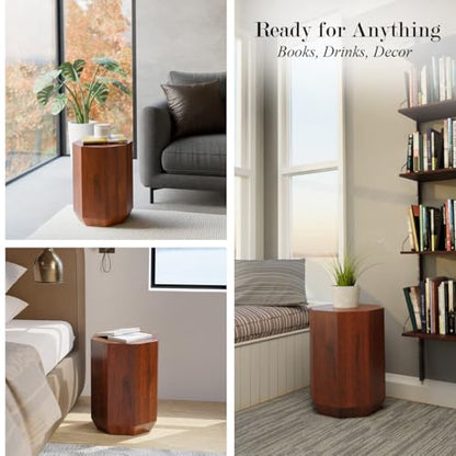 Relso Octavian Geometric End Table - Solid Mango Wood, Walnut Finish, Boho Design, Modern Farmhouse Style, Compact Coffee Table, Nightstand for Bedroom, Living Room, Reading Area (Octavian Brown) - color: Brown