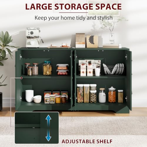 Godchoices 56" Sideboard Buffet Cabinet with Storage, Modern Accent Credenza with Wavy Doors & Adjustable Shelf, Console Cabinet for Kitchen,Living Room,Dining Room,Entryway,Hallway - color: 56" Green