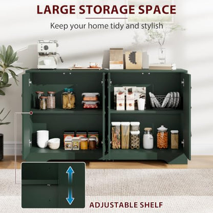 Godchoices 56" Sideboard Buffet Cabinet with Storage, Modern Accent Credenza with Wavy Doors & Adjustable Shelf, Console Cabinet for Kitchen,Living Room,Dining Room,Entryway,Hallway - color: 56" Green