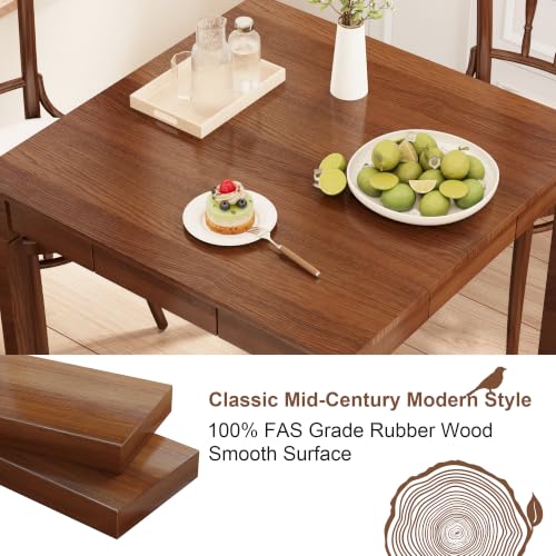 Solid Wood Desk with Drawers - 29.5” Square Dining Table, Mid Century Modern Desks, Rubberwood Small Kitchen Table, Writing Desk with Drawers for Apartment|Bedroom|2-4 People - Walnut Desks - color: Walnut, size: 29.5 in W x 29.5 in D