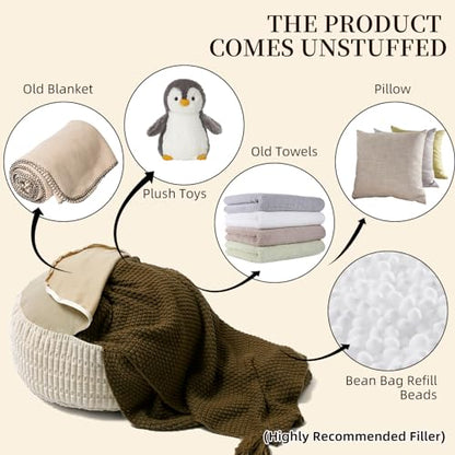 Round Ottoman Pouf Cover Bean Bag Foot Rest, Beige | Cover Only, 20x20x8 In, Soft Corduroy, Ribbed Texture, Living Room, Bedroom, Reading Nook - color: Beige