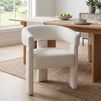 Velvet Modern Barrel Dining Chairs, Upholstered Accent Chair with Back, Vanity Chair Comfy Armchair for Kitchen/Dining Room/Living Room, Beige - color: Beige, size: Set of 1