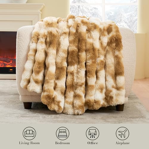 Faux Fur Throw Blanket for Couch, Ultra Soft Fuzzy Plush Bubble Throw for Sofa, Living Room & Home Decor, 50"x60", Tie-dye Khaki - color: Tie-dye Khaki, size: 50" x 60"