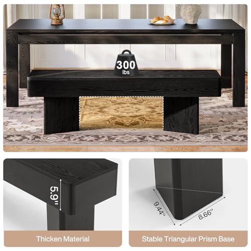 Tribesigns 47.24" Dining Bench, Modern Black Dining Table Bench with Sturdy Base, Wooden Kitchen Seating for Living Room, Entryway
