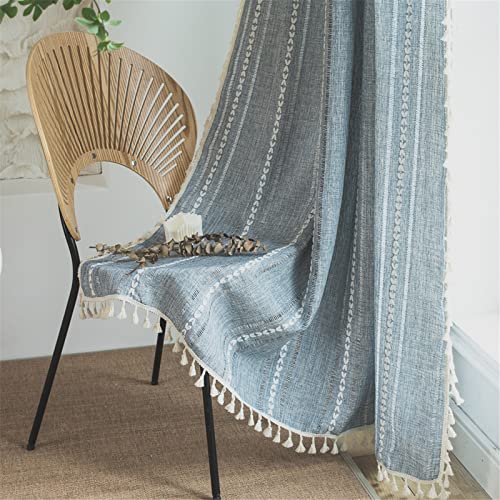 Sutuo Home Boho Curtains for Bedroom Living Room Kitchen, Semi-Blackout French Country Farmhouse Vintage Linen Shabby Chic Tassels Hollow Window Treatment Bohemian Drape, 1 Panel 52" W x 63" L, Blue - color: Blue, size: 52"W x 63"L (Pack of 1)