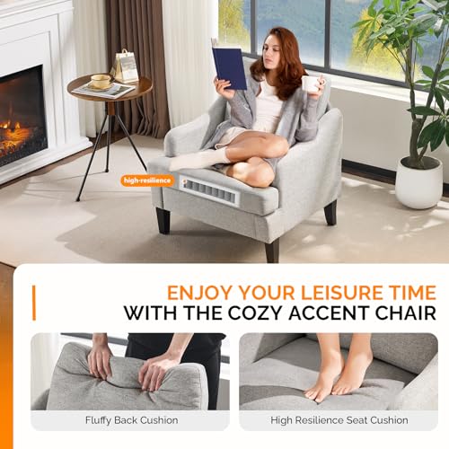 VINGLI Linen Fabric Accent Chair Grey, Modern Upholstered Armchair, Comfy Sofa Chair Living Room Bedroom Furniture for Apartment - color: Grey