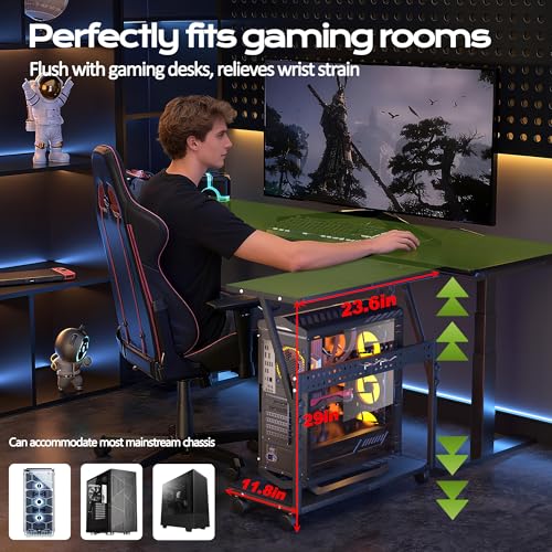 24In Large PC Stand, 5 Levels Height Adjustable Computer Tower Stand with Charging Station, Wheels and Hooks, CPU Holder Cart for Floor, Carpet and Under Desk, Easy Assembly（with Power Strips） - color: Black with Outlet