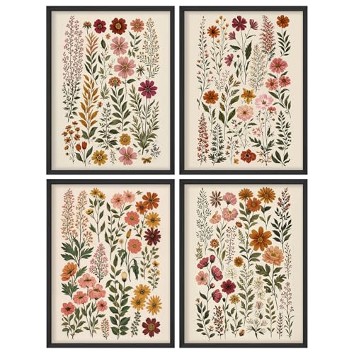 SIGNWIN Framed Poster Set Botanical Wildflower Illustration Gallery Illustrations Modern Art Decorative Minimalist Multicolor for Bedroom - 11"x14"x4 BLACK - color: AD03-2601-YUK02, size: 11"L x 14"W, style: Black Frame