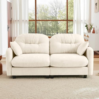 Modular Loveseat Sofa Mini Couch with Premium Chenille Fabric and Tufted Pleated Backrest Flexible Small Couch for Bedroom and Living Room Ergonomic 2-Seater Sofa for Adults and Compact Spaces (Beige) | Sturdy & Durable - color: Beige
