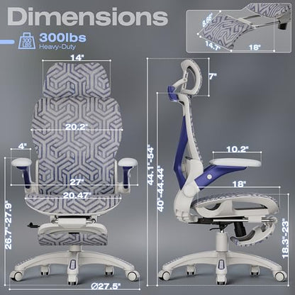 X100 Ergonomic Mesh Office Chair with Footrest, Big and Tall Home Desk Chair with 5D Flip-Up Arms, Adjustable 3D Lumbar Support, Gaming & Executive Computer Chair (Cybernetic Pulse) - color: Cybernetic Pulse