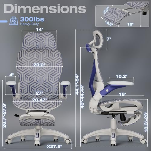 X100 Ergonomic Mesh Office Chair with Footrest, Big and Tall Home Desk Chair with 5D Flip-Up Arms, Adjustable 3D Lumbar Support, Gaming & Executive Computer Chair (Cybernetic Pulse) - color: Cybernetic Pulse