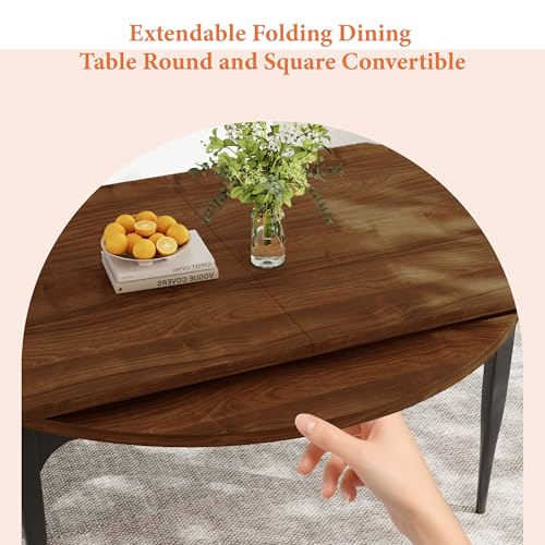 HIPIHOM 55‑Inch Extendable Dining Table Set with 4 Upholstered Chairs and Metal Frame for Dining Room - color: Walnut/Brown