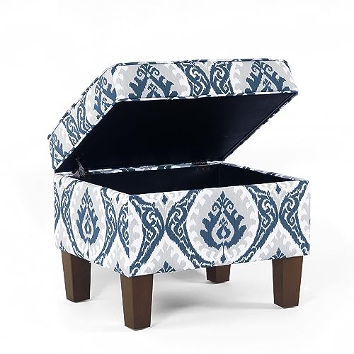HomePop 22" Modern Rectangular Storage Ottoman - Blue Ikat Medallion Print - color: Blue Ikat Medallion Print