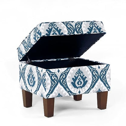 HomePop 22" Modern Rectangular Storage Ottoman - Blue Ikat Medallion Print - color: Blue Ikat Medallion Print
