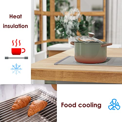 Tomorotec Roll Up Dish Drying Rack Over Sink, SUS304 Steel, 17.8x15.7,Gray | Heat Resistant to 550°F With Non-Slip Silicone Grips, Multipurpose Trivet for Hot Pots, Dishwasher Safe - size: 17.8" x 15.7"