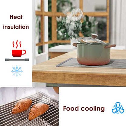 Tomorotec Roll Up Dish Drying Rack Over Sink, SUS304 Steel, 17.8x15.7,Gray | Heat Resistant to 550°F With Non-Slip Silicone Grips, Multipurpose Trivet for Hot Pots, Dishwasher Safe - size: 17.8" x 15.7"