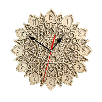 12-Inch 3D Mandala Wall Clock, Silent Non-Ticking Decorative Wooden Clock for Living Room, Boho Wall Art & Modern Farmhouse Home Decor, Unique Housewarming Gift for Bedroom or Office