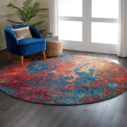 Nourison Home Celestial Atlantic 7’10” x Round Area Rug - Easy Clean, Non Shedding, Bed Room, Living Room, Dining Room, Kitchen (8' x Round) - color: Atlantic, size: 7'10" (Round)