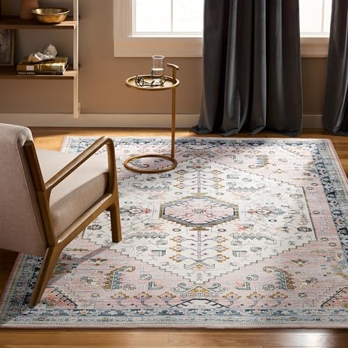 Haven Modern Medallion Machine Washable Area Rug with Airflo Technology for Easy Clean, Ultra-Soft Non-Slip Rug with Built-in Pad, Pet, Family & Allergy Friendly Rug, Blush, 5'x7' - color: Blush Medallion, size: 4'11" x 6'11" (Rectangular)