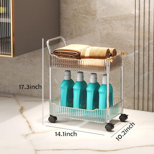 Acrylic Storage Trolley, Bathroom Kitchen Rolling Utility Cart Mobile Organization Shelves with Handle and Lockable Wheel(Clear,2 Tier) - color: Clear, size: 2 Tier