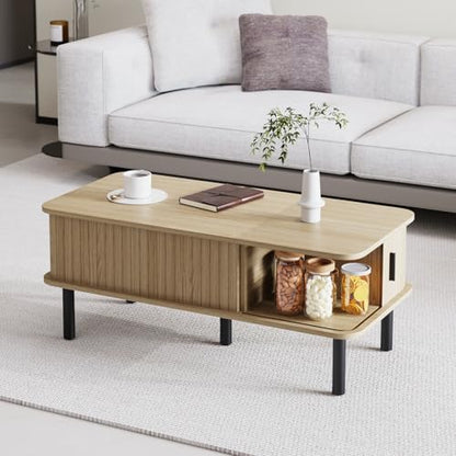 Lift Top Coffee Table,Wooden Rectangle Coffee Table with Hidden Storage Space,Metal Handles,Metal Legs,Mid Century Modern Style,Suitable for Living Room,Office,Apartment. (A-Lift Coffee Table-Oak) - color: A-lift Coffee Table-oak