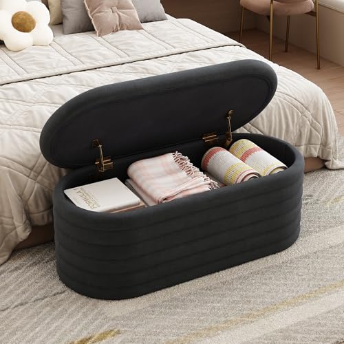 Storage Ottoman Bench 40 inch Upholstered Chenille Fabric Storage Bench for Bedroom End of Bed Stool Aesthetic Large Storag Ottoman for Living Room Entryway,Black | Chenille Fabric Storage Ottoman, End of Bed Stool,Large Bench Hidden Storage,No Assembly,f