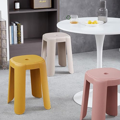 Stackable Round Stools, Space-Saving Plastic Chairs,Family Gathering, Backless Space Saving Vanity Chair for Bedroom Dining Room Living Room,Grey - color: Grey