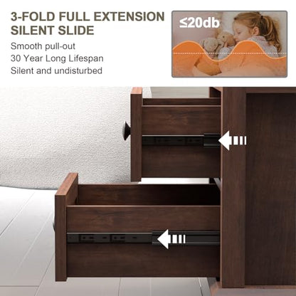 24" Tall End Table with Charging Station & 2 Drawers | Double 18W Fast Charge, Large 18" Bedside Table, Open Shelf, Living Room, Bedroom, Home Office - color: Cherry, size: 1 Piece