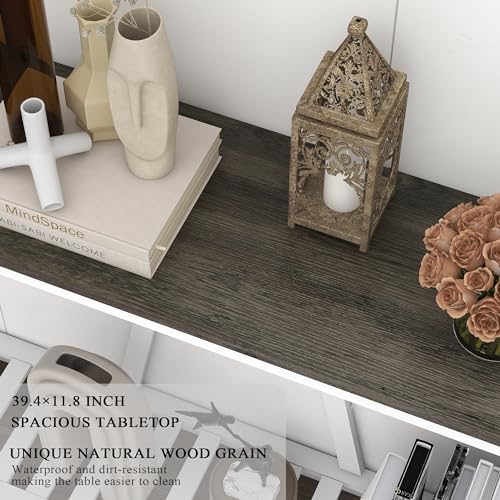 Entryway Table, 39" Farmhouse Console Table with Shelf Narrow Foyer Table | | 2-Tier Open Shelf,V-Shape Anti-Tip Legs,Slim Narrow Design,30-Min Easy Assembly,Sofa Table Use,Two-Tone Finish,Dark Oak - color: Dark Oak