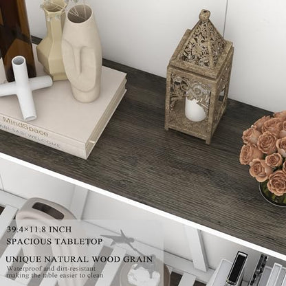Entryway Table, 39" Farmhouse Console Table with Shelf Narrow Foyer Table | | 2-Tier Open Shelf,V-Shape Anti-Tip Legs,Slim Narrow Design,30-Min Easy Assembly,Sofa Table Use,Two-Tone Finish,Dark Oak - color: Dark Oak