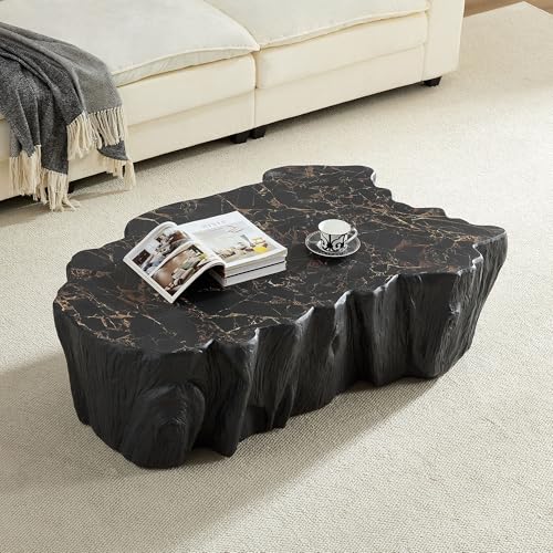 48.62" Irregular Coffee Table with Tree Root Design for Living Room, Modern Luxury Fiberglass Center Table with Unique Shape, Accent End Tea Table for Apartment, No Need Assembly (Black) - color: 48.62" Irregular, Black