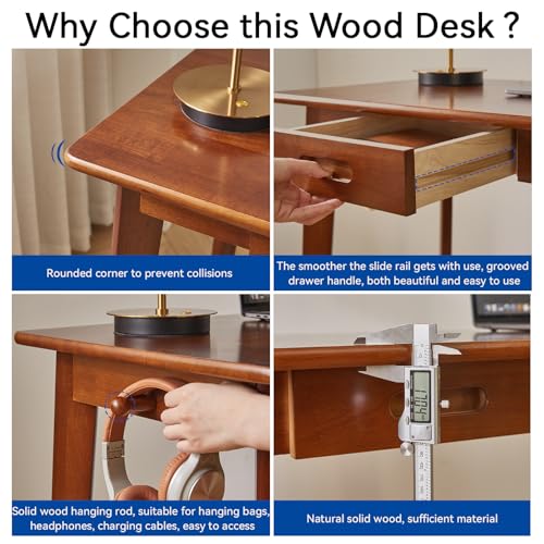 Aibiju Wood Writing Desk with Drawer and Hanging Rod, Small Computer Desk Table, Work Table, Study Desk, Small Wooden Dining Table Brown YD-WD01H - color: Brown, size: Length 39 in