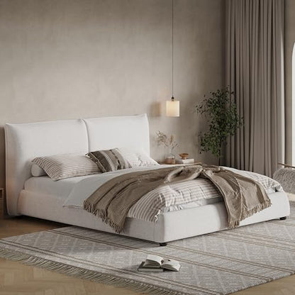 Christopher Knight Home Deft Wooden King Bed Frame and Headboard, Luxurious Upholstered King Size Bed Frame with Linen Fabric Pillow-Back Headboard, Modern Design Bed Set, Easy Assembly, Beige - size: King Size