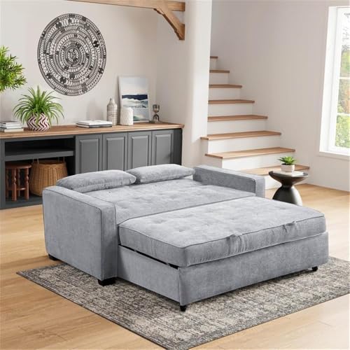 Serta Ainsley 66.5" Convertible Sleeper Loveseat, Full Size, Dreamcoil Comfort, Soft Woven Fabric, Light Grey - color: Light Grey, size: Full Loveseat