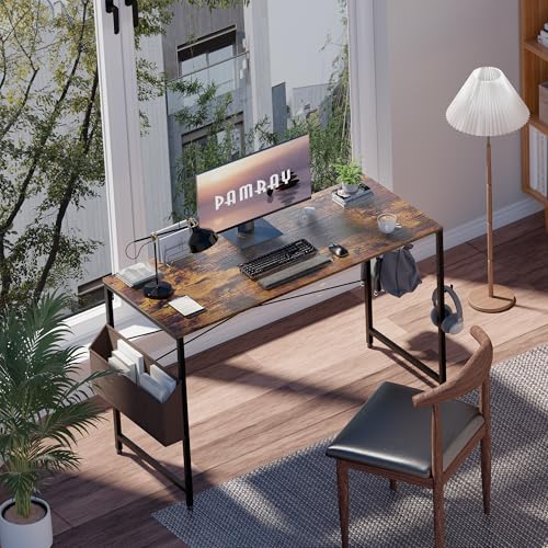 Pamray 47 Inch Computer Desk for Small Spaces with Storage Bag, Home Office Work Desk with Headphone Hook, Small Office Desk Study Writing Table - color: Vintage, size: 47 Inch