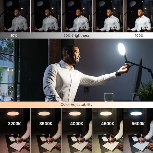 LUME CUBE Edge 2.0 LED Desk Lamp | Dimmable Home Office Desk Light with USB Charging Port & Strong Swing Arm | Adjustable Color Temperature and Brightness | Circle Webcam Light - Black - size: Black - Single
