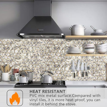 STICKGOO Hexagon Peel and Stick Backsplash Tile, Stick on Backsplash for Kitchen and Bathroom, Glossy Calacatta Viola Marble PVC Mixed Metal Gold Self Adhesive Wall Tiles(10 Sheets, Seamless) - color: Calacatta Viola Marble with Metal Gold