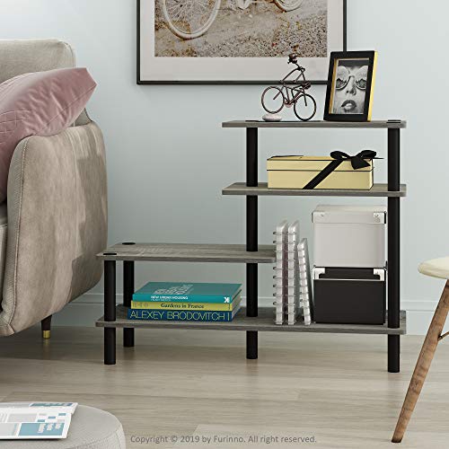 Furinno Turn-N-Tube 3-Tier Side Display Rack, French Oak Grey/Black | Tool-Free Open Frame Book Shelf, Accent Display Shelf, for Organization and Storage, Living Room, Garage, Home Office - color: French Oak Grey/Black, style: 4-Tiers, Side Ladder