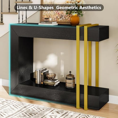 Einhomn 42.5" Console Table Behind Couch, 2-Tier Narrow Entryway Table with Storage, Wood Sofa Tables for Hallway/Entrance/Living Room/Foyer, Black - color: Black