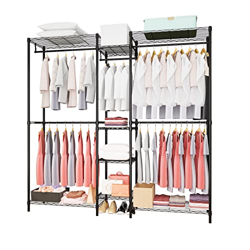 Heavy Duty Clothes Rack for Hanging Clothes, Metal Garment Rack，Large Capacity Portable Clothing Rack，Freestanding Open Wardrobe Organizer Rack, 67.0"L x 13.8"W x 75.6"H Max Load 720LBS, Black