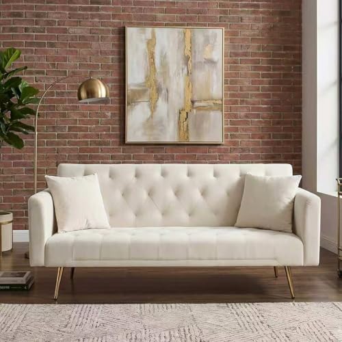Majnesvon 71" Convertible Folding Sleeper Sofa Couch,Modern Velvet Loveseat Sleeper with 2 Pillows, Futon Sofa Bed with Mattress and Frame for Living Room,Bedroom,Small Space (Beige) - color: Beige
