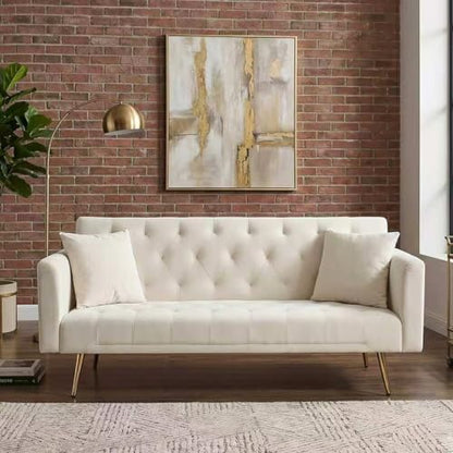 Majnesvon 71" Convertible Folding Sleeper Sofa Couch,Modern Velvet Loveseat Sleeper with 2 Pillows, Futon Sofa Bed with Mattress and Frame for Living Room,Bedroom,Small Space (Beige) - color: Beige