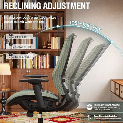 Mesh Office Chair,Ergonomic Computer Desk Chair,Sturdy Task Chair- Adjustable Lumbar Support & Armrests,Tilt Function,Comfort Wide Seat,Swivel Home Office Chair (Dusty Sage) - color: Dusty Sage