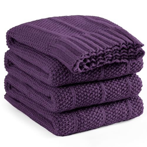 Carriediosa Knit Throw Blanket for Couch 50x60 Stripe Cable Knitted Throws | Dark Purple, Soft Textured Neutral Fall Blankets, Cozy Decorative Home Decor, Cover for Bed, Sofa & Outdoor Use - color: Dark Purple, size: 50" X 60"