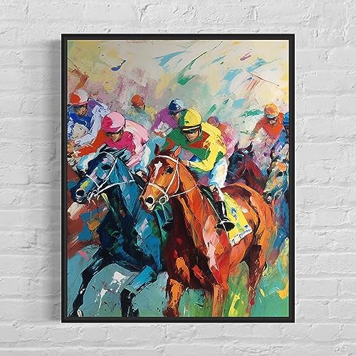 HomeArtPrint Horse Racing Art Print Poster, Wall Art Painting Decor. Paint Splash Style Artwork. (Horse Racing, 11x14 inches + (Black Frame)) - color: Horse Racing, size: 14"L x 11"W